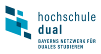 Abbildung Logo blaue Quadrate mit Beschriftung der Hochschule Dual