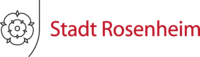 Abbildung Logo mit schwarzer Blume und roter Schrift mit Stadt Rosenheim 